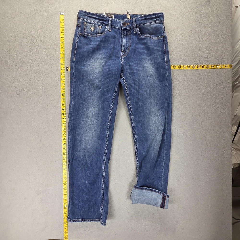 Guess Jeans Mens‎ 31x32 Blue Selvedge Folsom Blues Wash Honeycomb Whiskers